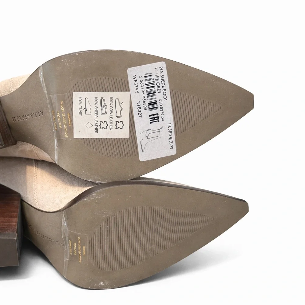 AllSaints Ria Suede Ankle Boots Sz 8 EU 38 Beige Chelsea Pointed Toe NEW - Picture 5 of 6